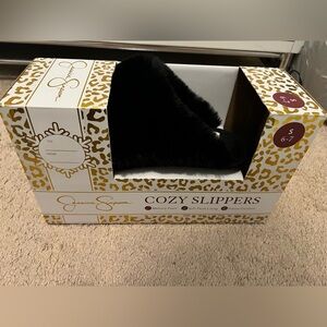 Jessica Simpson Black Plush Slippers